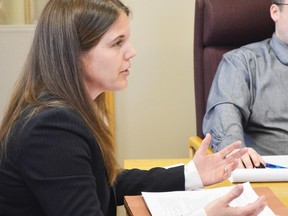 Louis Pin/The Chronicle
Tara Oudekerk talks to members of Dutton Dunwich municipal council about the Road Use Agreement and the Community Benefits Agreement as outlined by Invenergy. She says more details are needed from the U.S.-based company before municipal council signs off on the controversial project.