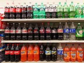 Two-litre bottles of regular and diet soda are seen for sale at a Manhattan store on May 31, 2012 in New York City. (Photo by Mario Tama/Getty Images)