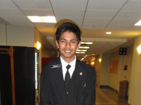 Sarnia's Nicholas Bhola, a Grade 7 student at Cathcart Boulevard Public School, served recently as a legislative page at Queen's Park. (Handout)