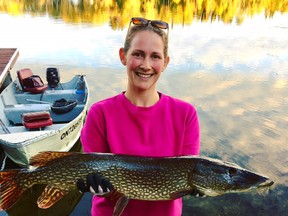 Mireille Miron shows off a big pike she caught near Timmins. Miron gets a ballot in The Sudbury Star's contest to put a lucky angler and their fishing partner into the Sturgeon Falls Rod and Gun Club Pike Tournament on May 27. Supplied photo