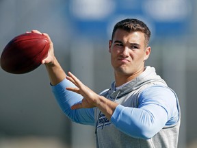 Quarterback Mitch Trubisky passes during North Carolina's pro timing football day in Chapel Hill, N.C., on March 21, 2017. (Gerry Broome/AP Photo/Files)