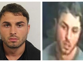 Arthur Collins seen in his mug shot (left) and a CCTV image released by police. (U.K. Metropolitan Police Handout)