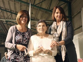 From the left, Michelle Field from the Huron Hospice, Betty Glanville and Gwen Devereaux stand together for a picture after the Breath of Spring event donated $3,000 to the Huron Hospice. (Shaun Gregory/Huron Expositor)