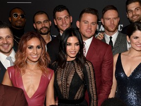 (L-R, front) Cast member Mark Shunock, associate director and choreographer Teresa Espinosa, actress Jenna Dewan Tatum, actor Channing Tatum and cast member Lyndsay Hailey attend the grand opening of "Magic Mike Live Las Vegas" with other cast members at the Hard Rock Hotel & Casino on April 21, 2017 in Las Vegas, Nevada. (Ethan Miller/Getty Images)