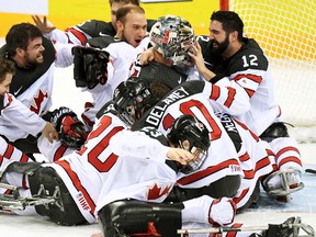 Corbyn Smith (9), of Monkton, celebrates his gold medal championship with his Team Canada teammates at the 2017 IPC World Championships in South Korea last Thursday, April 20. SUBMITTED
