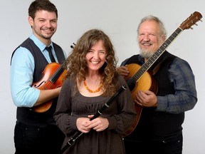 Folk singer-songwriter Allison Lupton will perform at a house concert with her trio in a private home in Saturday. Multi-instrumentalist Ian Bell (right) and fiddle champion Shane Cook (left) will join Lupton.