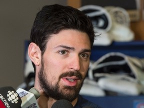 Montreal Canadiens goaltender Carey Price responds to questions from reporters in Brossard, Que., on April 24, 2017. (THE CANADIAN PRESS/Paul Chiasson)