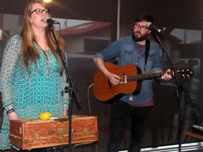 Denise MacKay (left) and Peter Stone are 100 Mile House, an Edmonton-based folk duo who played their first show in Whitecourt on April 23 at the Orchard Cafe (Jeremy Appel | Whitecourt Star).