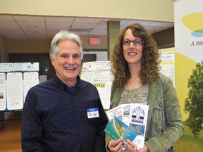 Brian Craig and Tara Carpenter, from the board of directors of the Long Point World Biosphere Reserve, help host a conference Saturday in Simcoe on issues that concern the ecosystem on the shores of Lake Erie. (SUSAN GAMBLE/Brantford Expositor)