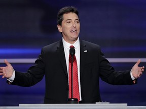 In this July 18, 2016, file photo, actor Scott Baio speaks during the opening day of the Republican National Convention in Cleveland. Baio wrote on Facebook April 25, 2017, that he was responding to media reports when suggested the death of his former “Happy Days” co-star Erin Moran may have been due to substance abuse problems. (AP Photo/J. Scott Applewhite, File)
