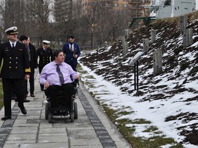 HMCS Prevost Commanding Officer Sean Batte is shown giving a tour of the memorial to the Veterans Affairs Minister Kent Hehr. (Photo submitted)