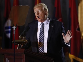 U.S. President Donald Trump speaks on Capitol Hill in Washington on Tuesday, April 25, 2017, during the United States Holocaust Memorial Museum's National Days of Remembrance ceremony. (Pablo Martinez Monsivais/AP Photo)