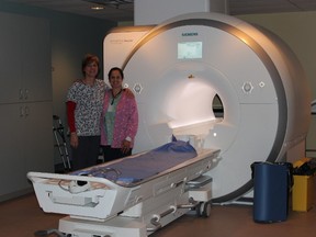 Submitted photo
MRI technologists Tracy Lightle and Lisa Potter with QHC’s new MRI machine.