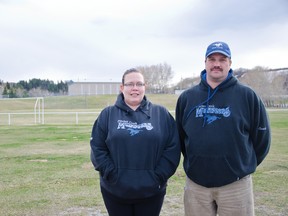 Kelly and Jeremy Nelson are looking to initiate a committee of volunteers to plan and raise funds to create a new multi-use sports facility that could accommodate the football program in Pincher Creek. | Caitlin Clow photo/Pincher Creek Echo