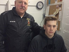 Tyler Beneteau, a highly-touted Windsor defenceman, is the latest player signed by the Sarnia Legionnaires for the upcoming Jr. 'B' hockey season. Standing beside him is head coach Mark Davis. Handout/Sarnia Observer