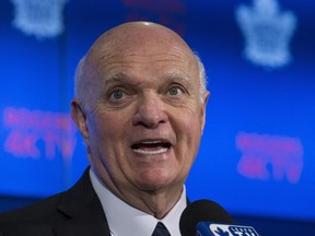 Toronto Maple Leafs GM Lou Lamoriello talks with the media at the Air Canada Centre in Toronto on April 25, 2017. (Craig Robertson/Toronto Sun/Postmedia Network)