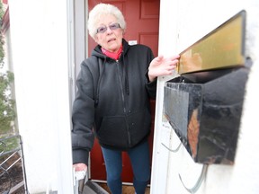 Lorraine Hupe would like her mail to arrive. She lives in Winnipeg, her service was cut because of an ice build up on her approach that has since melted. Tuesday, April 25, 2017. Sun/Postmedia Network