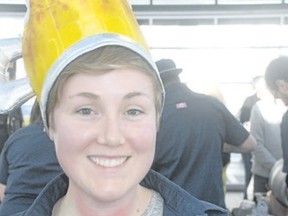 Michelle Inkster of Ancaster dons an appropriate hat for the Niagara College Teaching Brewery beer festival featuring brews by graduating students. (Wayne Newton/Special to Postmedia News)