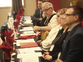 Huron County Municipal Officers’ Association president Joe Steffler listens closely at an annual meeting in Seaforth last week. He told the Expositor that the main topic of discussion was shared services. (Shaun Gregory/Huron Expositor)