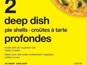 The Canadian Food Inspection Agency issued a recall for various brands of pie and tart shells, including No Name brand's deep dish pie shells. (CFIA photo)