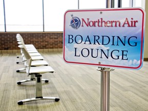 The Northern Air boarding lounge awaits passengers at the Peace Regional Airport, as seen on Monday April 24 in Peace River. Municipal partners fear that Northern Air’s loss of the Air Ambulance contract will result in the company’s cessation of scheduled air service at the airport, which in turn may result in the loss of significant federal infrastructure funding the airport currently receives.