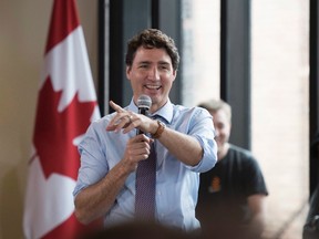Prime Minister Justin Trudeau makes visit to Vidyard, a video management startup, in Kitchener on Tuesday, April 25, 2017. (THE CANADIAN PRESS/Hannah Yoon)