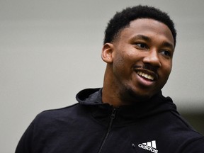 Top NFL prospect Myles Garrett talks to the media during his pro day last month. (AP PHOTO)