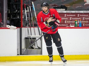 Senators winger Bobby Ryan steps on the ice for practice at the Canadian Tire Centre yesterday. (WAYNE CUDDINGTON/Ottawa Sun)