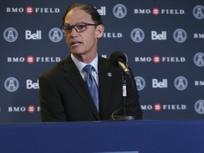 Toronto Argonauts head coach Marc Trestman speaks to the media in Toronto on Feb. 28, 2017. (Jack Boland/Toronto Sun/Postmedia Network)