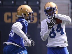 WR Ryan Lankford secures the ball during the Winnipeg Blue Bombers spring camp at Investors Group Field in Winnipeg on Wed., April 26, 2017. Kevin King/Winnipeg Sun/Postmedia Network