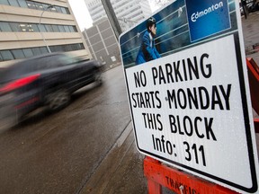 Traffic makes it's way along 106 street near Jasper Avenue, in Edmonton Monday April 10, 2017. David Bloom/Postmedia