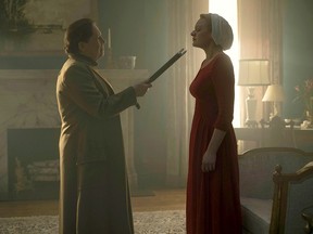 Aunt Lydia (Ann Dowd) and Offred (Elisabeth Moss) in "The Handmaid's Tale " (George Kraychyk, Hulu)