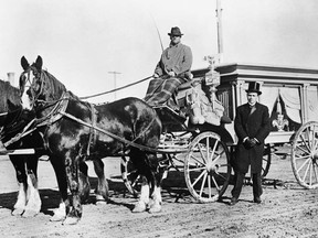 View of Jacques funeral homes horse-drawn hearse, Calgary, Alberta in 1916-18. SUPPLIED / GLENBOW ARCHIVES