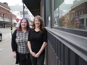 Denise Regaudie and Marcia Paquette of Huckleberries Chocolatiers at their new location in Sudbury.