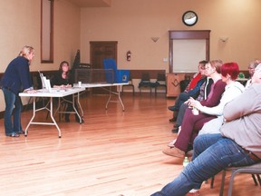 Kim Hessel, founder of Heaven Can Wait, left, and Angie Berner, adoption centre manager of Heaven Can Wait, right, spoke to attendees at the Vulcan Community Cat Network’s first meeting, held at the Vulcan Lodge Hall on Tuesday, Jan. 24, 2017. Jasmine O'Halloran Vulcan Advocate