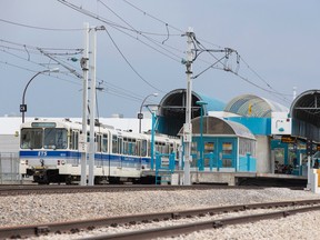 An LRT train pulls into Coliseum LRT Station in Edmonton, Alta., on Wednesday, July 9, 2014.