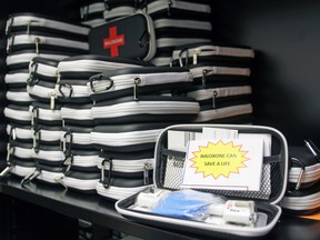 Naloxone kits are stored at the Street Health Centre. (Steph Crosier/The Whig-Standard)