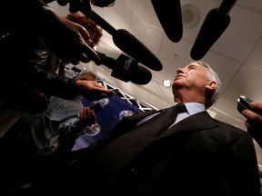 Bob Nicholson speaks with reporters after the Katz Group announced him as vice-chair of Oilers Entertainment Group at the Westin Hotel in Edmonton on Friday, June 13, 2014. (File)
