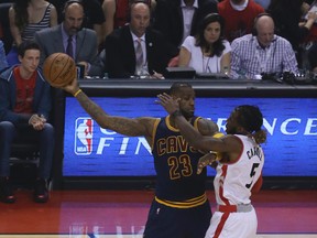DeMarre Carroll (right) and the Raptors had few answers for superstar LeBron James during last year’s Eastern conference final. Veronica Henri/Postmedia