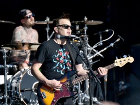Drummer Travis Barker and guitarist Mark Hoppus of Blink-182 perform at the Capital One JamFest during the NCAA March Madness Music Festival 2017 on April 2, 2017 in Phoenix, Arizona. (Photo by Gustavo Caballero/Getty Images for Turner Sports)