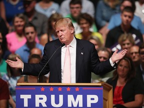 Then-Republican presidential hopeful Donald Trump speaks to guests gathered for a rally on July 25, 2015 in Oskaloosa, Iowa. (Photo by Scott Olson/Getty Images)