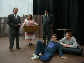 Lynn Fennell, from left, Cindy Chappell, Harold Potter, Don Mitchell and Graham Banville star in Domino Theatre's production of Death of a Salesman, now playing at the Davies Foundation Auditorium.