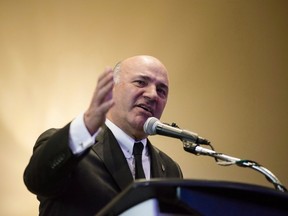 Conservative leadership candidate, Kevin O'Leary, speaks to members and supporters at a meet and greet in Burlington, Ont., on Sunday, March 5, 2017. Celebrity investor and reality-TV star O'Leary has quit the federal Conservative leadership race and throwing his support behind Quebec rival Maxime Bernier. (THE CANADIAN PRESS/Christopher Katsarov)