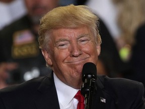 U.S. President Donald Trump speaks to supporters during a "Make America Great Again Rally" at the Pennsylvania Farm Show Complex & Expo Center April 29, 2017 in Harrisburg, Pennsylvania. President Trump held a rally to mark his first 100 days of his presidency. (Photo by Alex Wong/Getty Images)