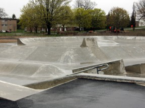 Shannon Park Skate Park, empty on a rainy Sunday, will have its grand opening Wednesday from 3:30-5 p.m. (Steph Crosier/The Whig-Standard)