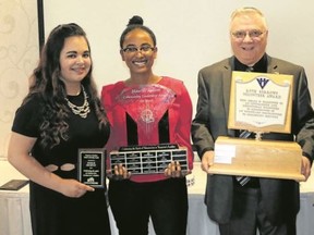 BRUCE BELL/THE INTELLIGENCER 
Volunteer and Information Quinte wrapped up its 50th Anniversary celebrations with its annual volunteer breakfast banquet at the Travelodge Hotel in Belleville. Pictured are award winners (from left) Emmie Murphy, second-place recipient of the Maurice Rollins Community Leadership Award for Youth,  Esegent Lemma, Maurice Rollins Community Leadership recipient, Bob Wludyka, Ruth Burrows Volunteer of the Year and  Nancy Troke, the Investors Group Volunteer Business Person Award.