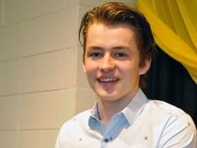 Corbyn Smith, of Monkton, who won a gold medal at the 2017 sledge hockey world championships as a member of Team Canada, was the guest speaker at the Mitchell Minor Sports banquet last Friday, April 28 at the Mitchell & District Community Centre. ANDY BADER/MITCHELL ADVOCATE