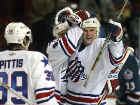 Jason Botterill celebrates a goal during an AHL game in Winnipeg in 2004. (Postmedia)