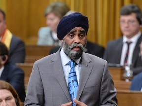 Defence Minister Harjit Sajjan responds to a question during question period in the House of Commons on Parliament Hill in Ottawa on Monday, May 1, 2017. THE CANADIAN PRESS/Adrian Wyld