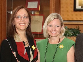 Janet Dancey, left, director of the Canadian Clinical Trials Group is pictured with Lynne Hudson, president and chief executive officer of the Canadian Cancer Society Photo by Bernard Clark. (Submitted Photo)